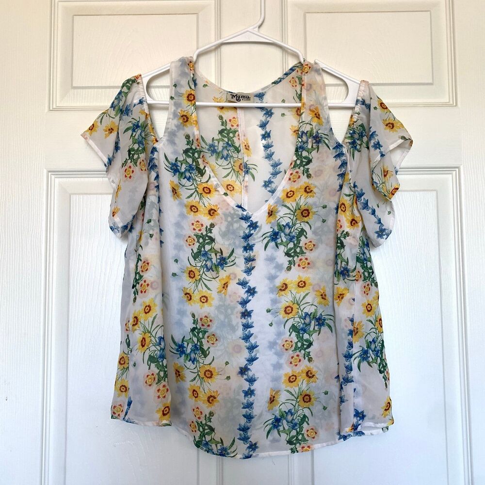 show me your mumu dandy yellow floral cold shoulders blouse